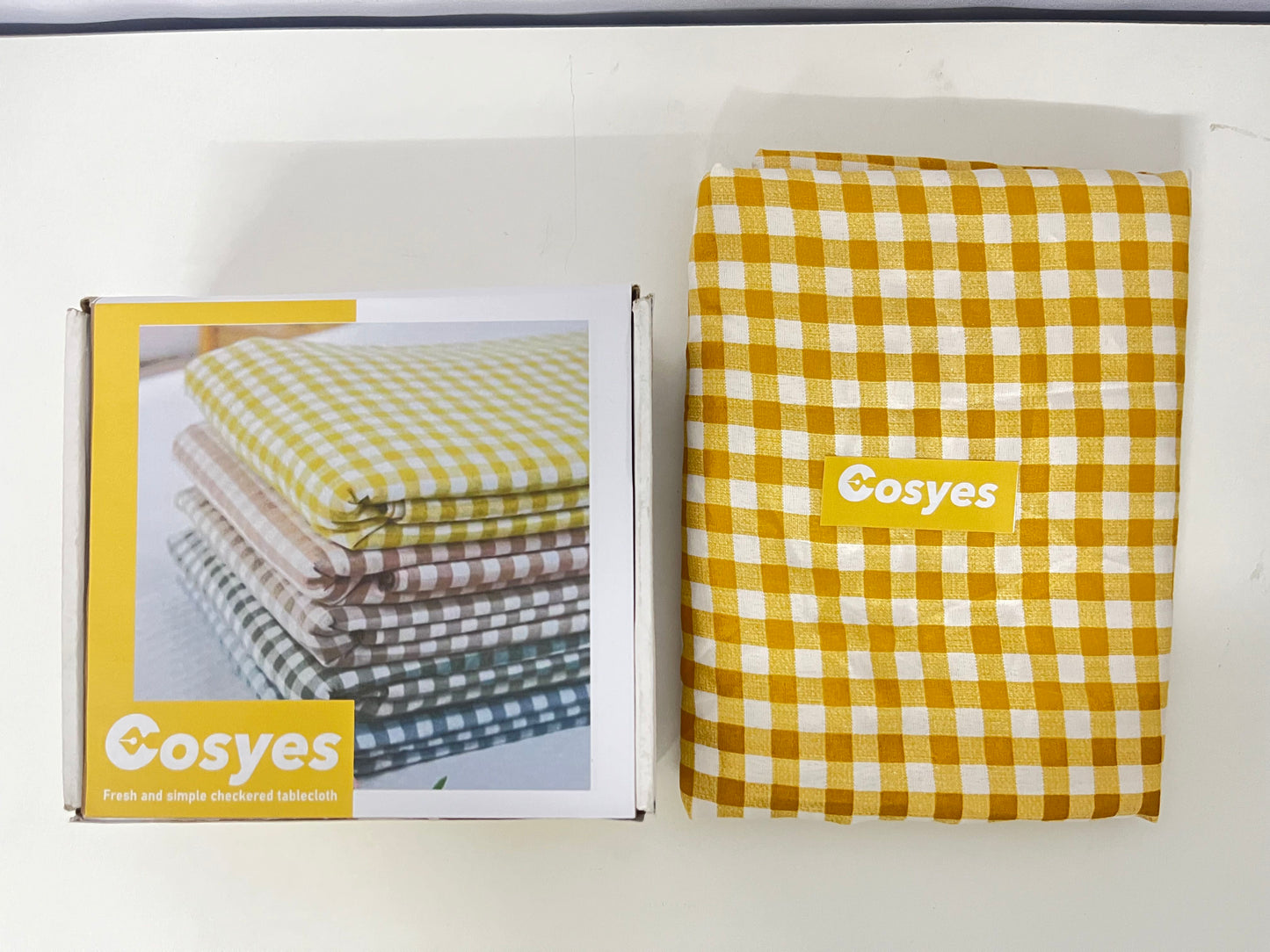 Cosyes Textile tablecloths , 54 x 108 Inch Tablecloth, Rectangle White and Yellow Checkered Table Covers for Picnic, Birthday, Party