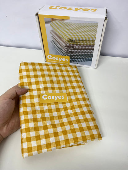 Cosyes Textile tablecloths , 54 x 108 Inch Tablecloth, Rectangle White and Yellow Checkered Table Covers for Picnic, Birthday, Party