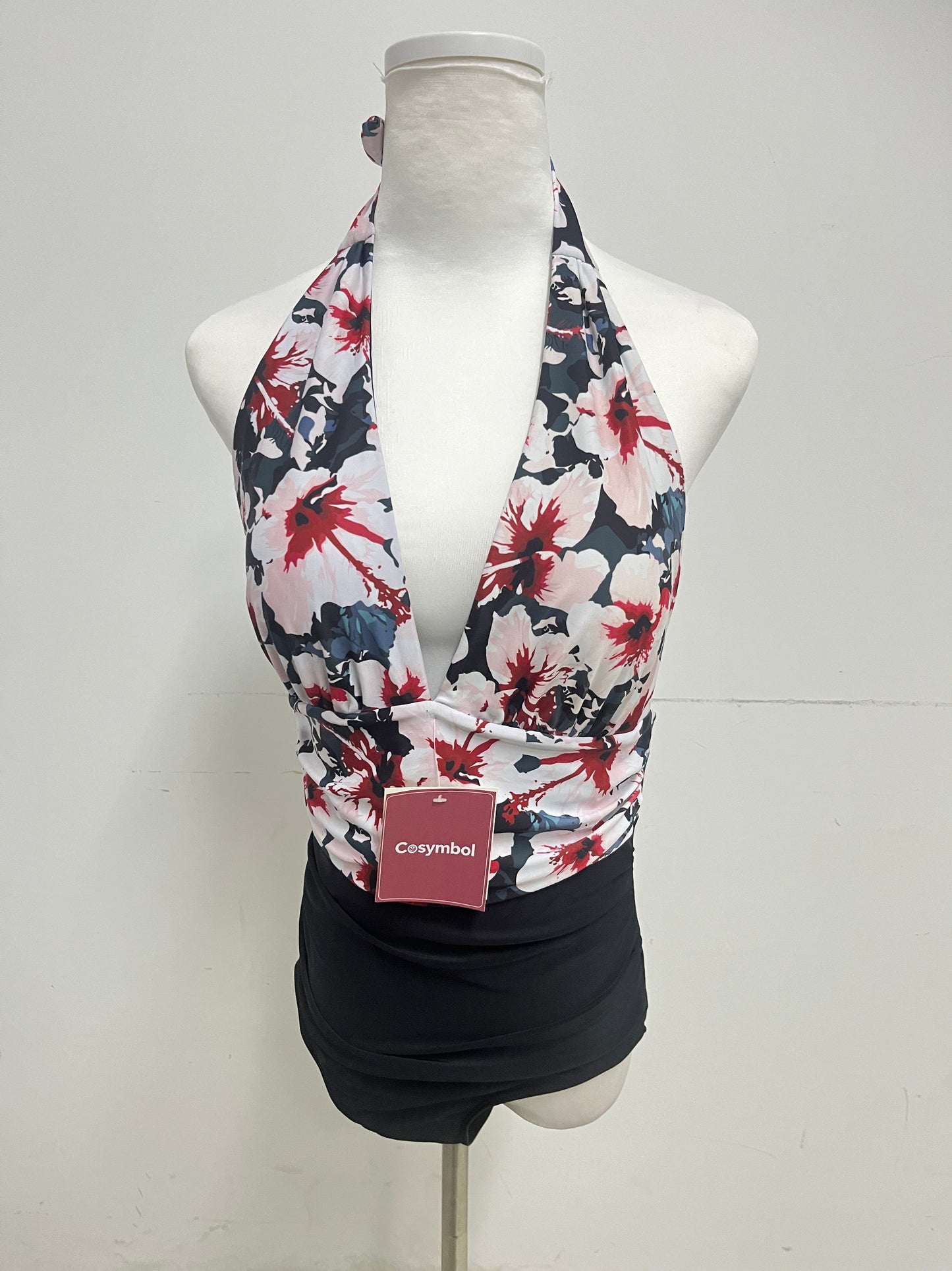 Cosymbol Floral Deep V Halter Swimsuit Retro Charm Slim-Fitting A Standout for Beach Vacations