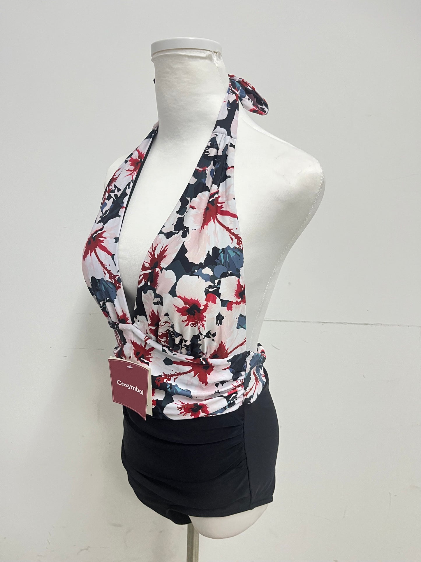 Cosymbol Floral Deep V Halter Swimsuit Retro Charm Slim-Fitting A Standout for Beach Vacations