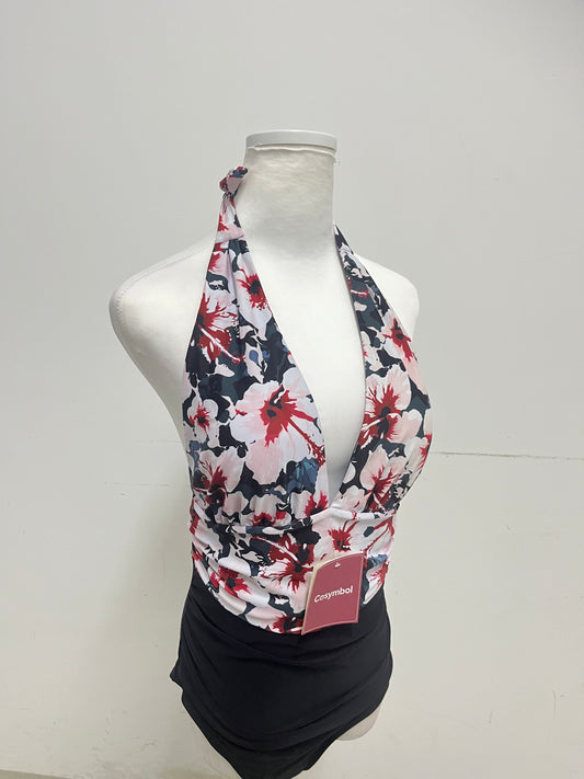Cosymbol Floral Deep V Halter Swimsuit Retro Charm Slim-Fitting A Standout for Beach Vacations