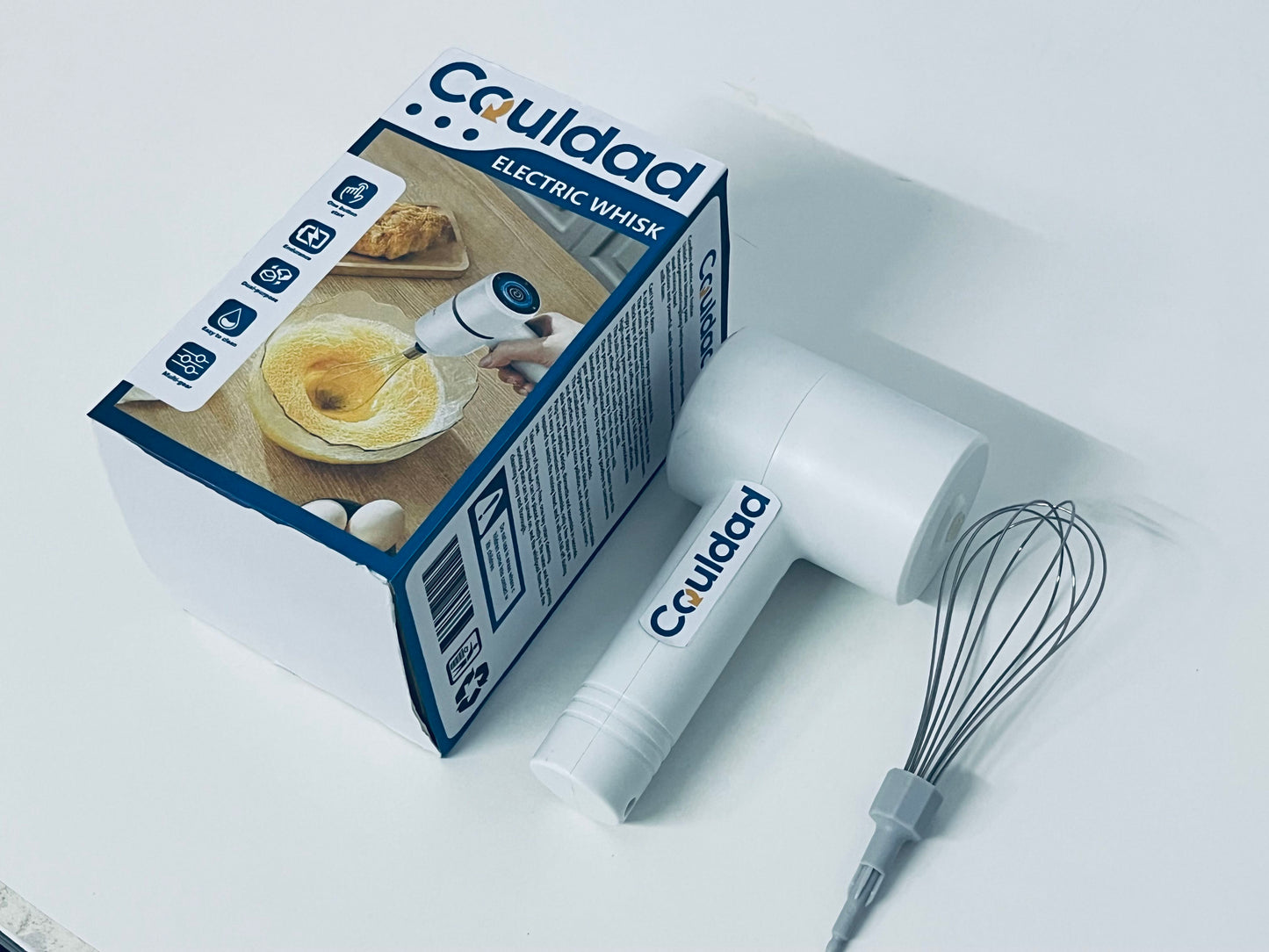 Couldad Electric Egg Beater - 250W Handheld Mixer with 5 Speeds, 304 Stainless Steel Beaters for Baking, Cake, Cream, Cookie (White)