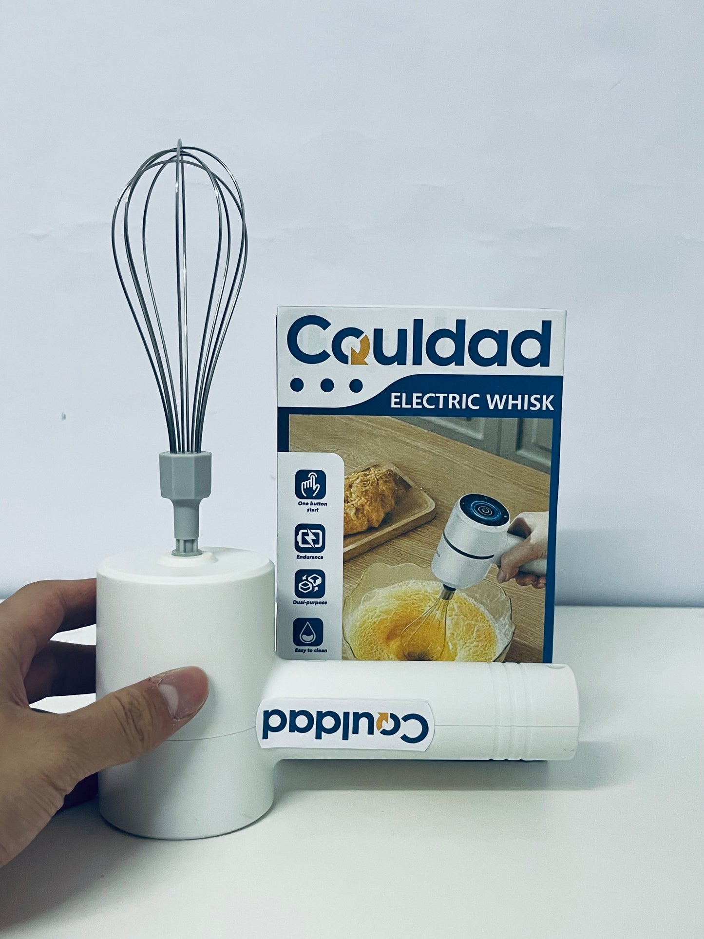Couldad Electric Egg Beater - 250W Handheld Mixer with 5 Speeds, 304 Stainless Steel Beaters for Baking, Cake, Cream, Cookie (White)
