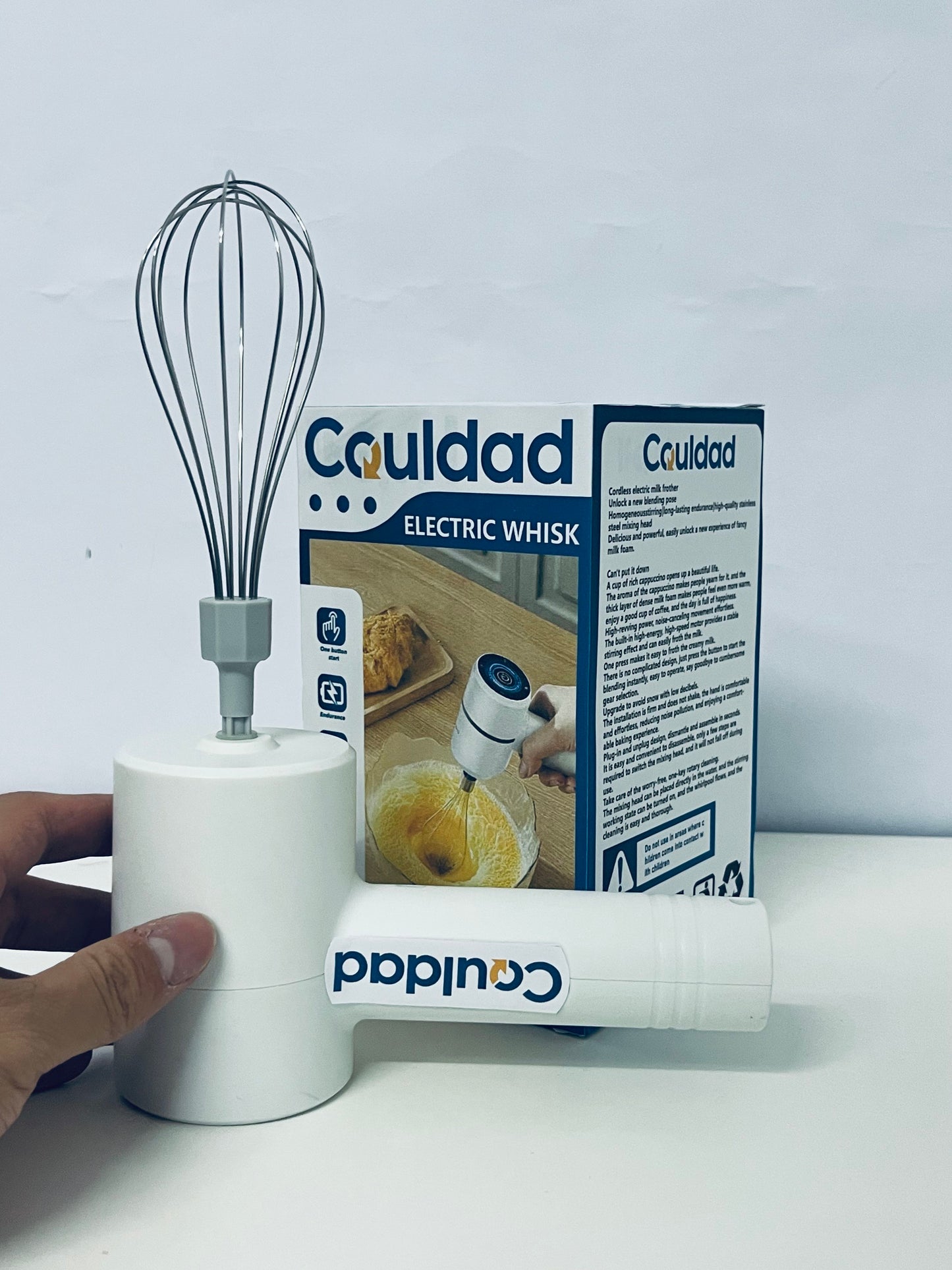 Couldad Electric Egg Beater - 250W Handheld Mixer with 5 Speeds, 304 Stainless Steel Beaters for Baking, Cake, Cream, Cookie (White)
