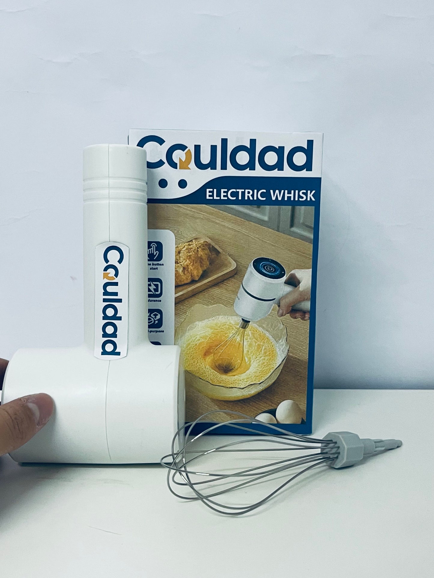 Couldad Electric Egg Beater - 250W Handheld Mixer with 5 Speeds, 304 Stainless Steel Beaters for Baking, Cake, Cream, Cookie (White)