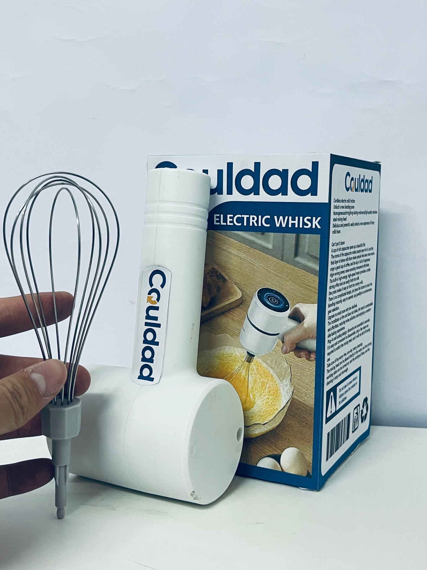 Couldad Electric Egg Beater - 250W Handheld Mixer with 5 Speeds, 304 Stainless Steel Beaters for Baking, Cake, Cream, Cookie (White)