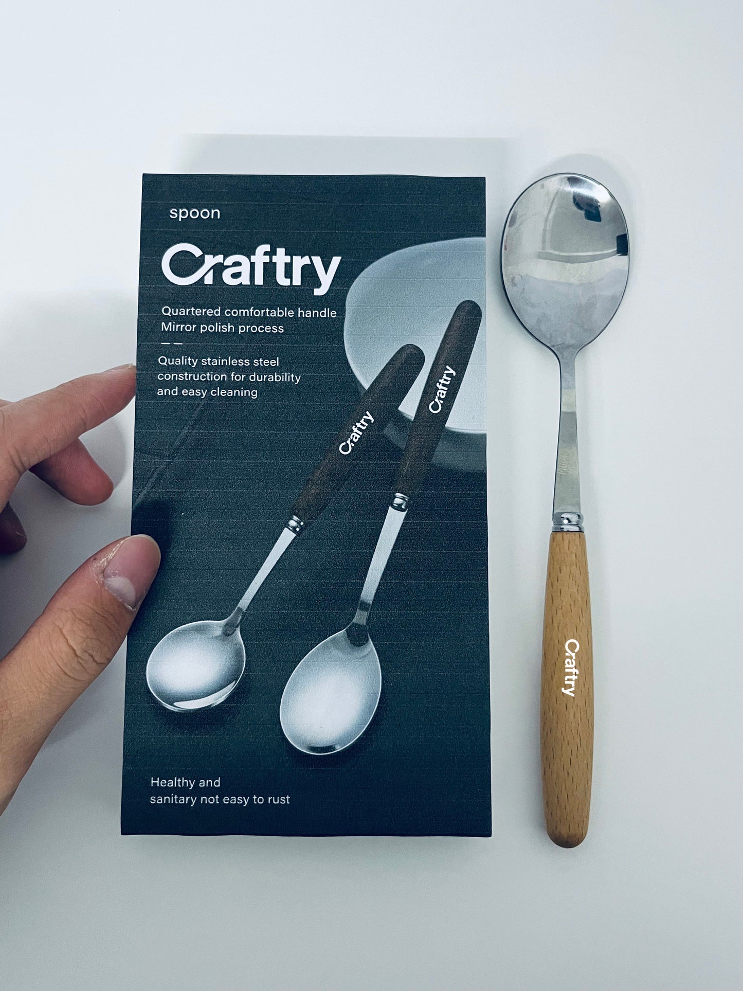 Craftry Stainless Steel Table Spoon (Single Piece, Wooden Handle)
