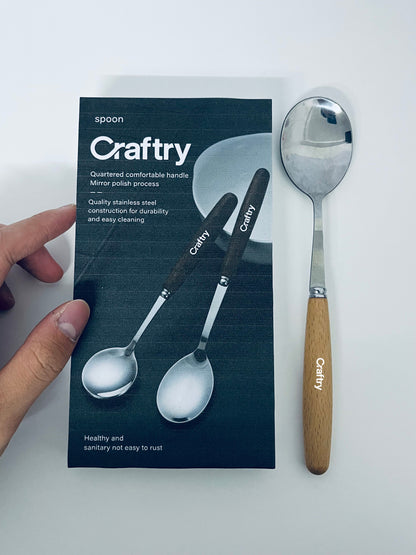 Craftry Stainless Steel Table Spoon (Single Piece, Wooden Handle)