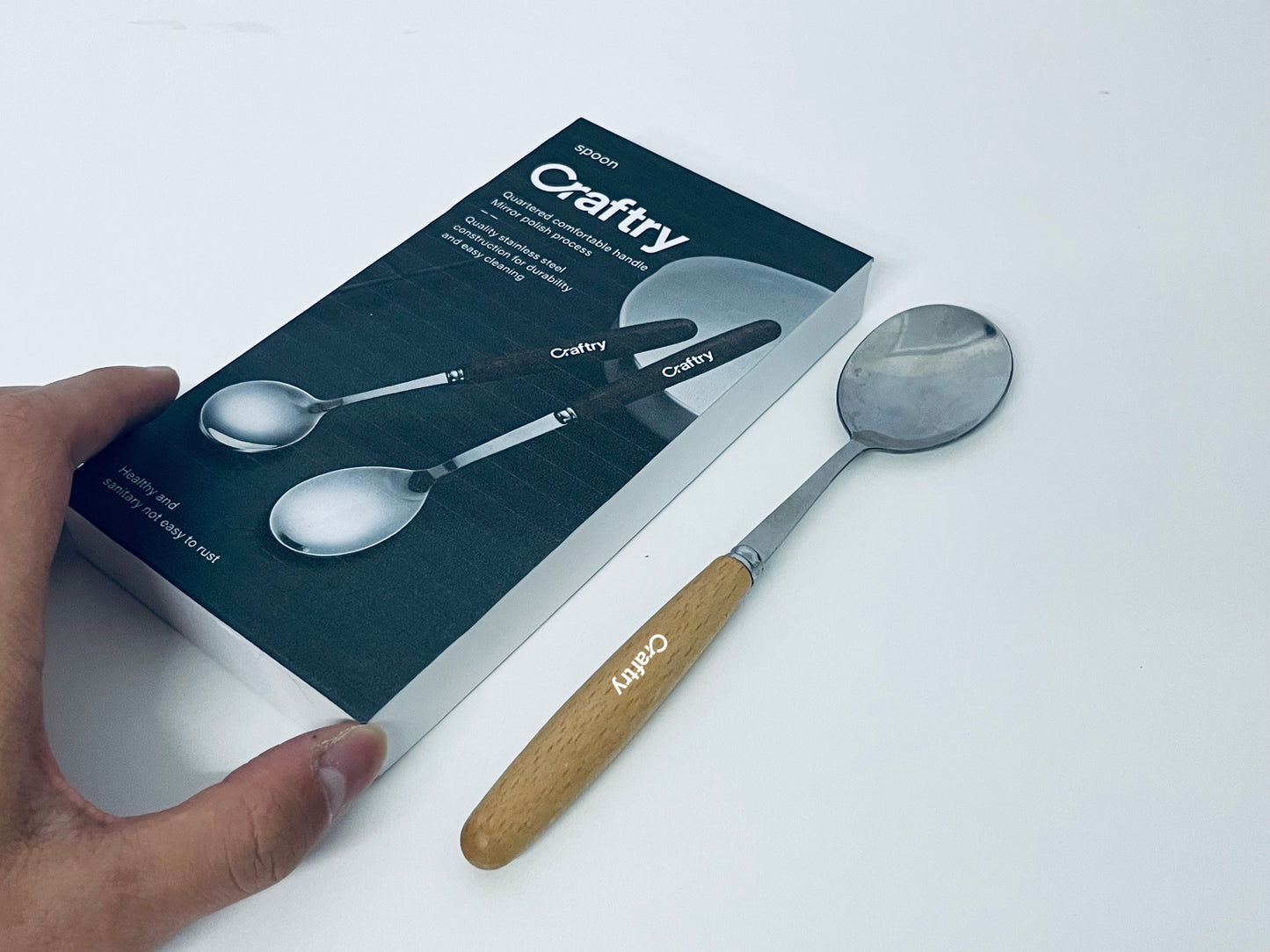 Craftry Stainless Steel Table Spoon (Single Piece, Wooden Handle)