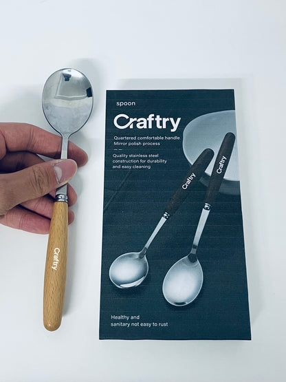 Craftry Stainless Steel Table Spoon (Single Piece, Wooden Handle)