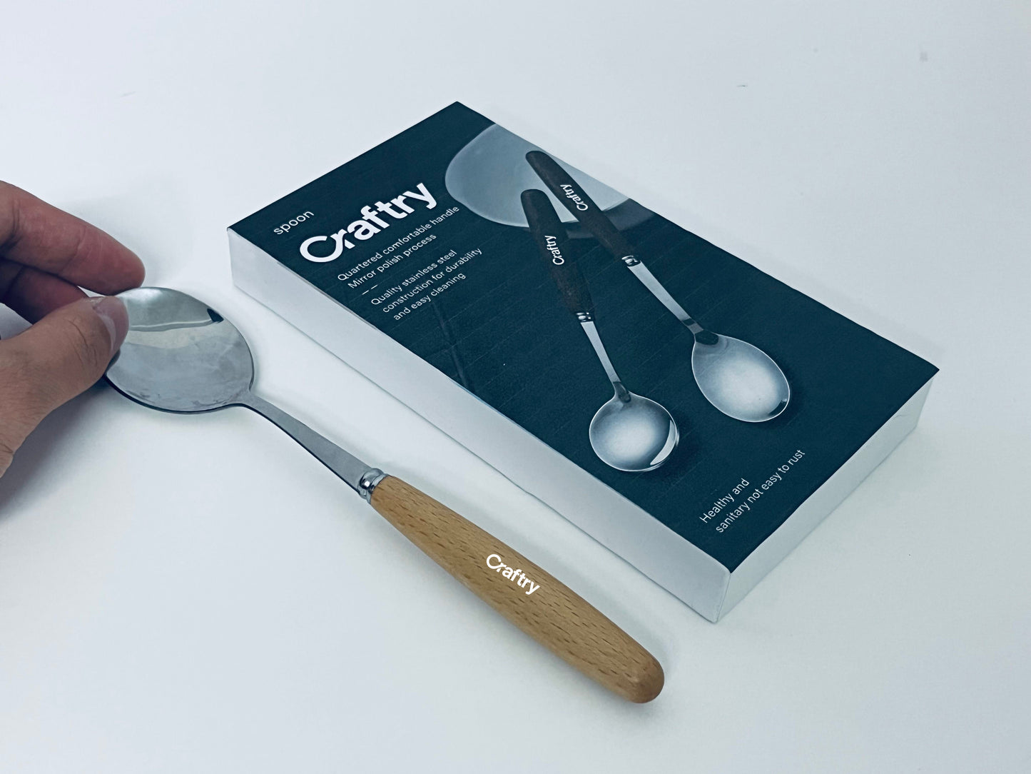 Craftry Stainless Steel Table Spoon (Single Piece, Wooden Handle)
