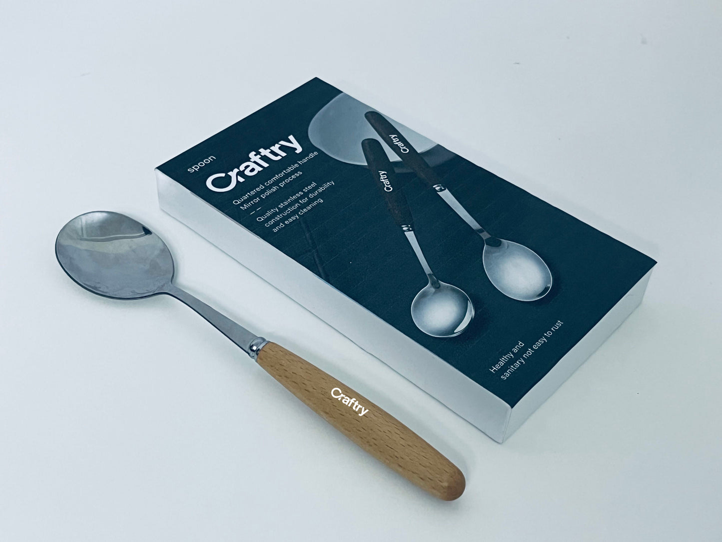 Craftry Stainless Steel Table Spoon (Single Piece, Wooden Handle)