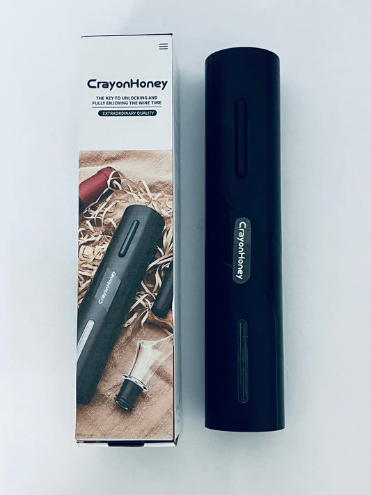 CrayonHoney Electric Wine Opener, Rechargeable Wine Bottle opener, Cordless Automatic Corkscrew with Foil Cutter, USB Charging Cable, LED Light Indicator, Gift Idea for Wine Lovers, Black