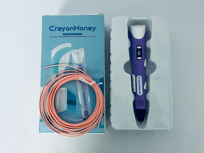CrayonHoney 3D Printing Pen with Display - Includes 3D Pen, 1 Starter Colors of PLA Filament, Stencil Book + Project Guide, and Charger