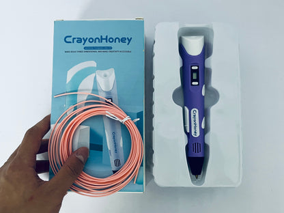 CrayonHoney 3D Printing Pen with Display - Includes 3D Pen, 1 Starter Colors of PLA Filament, Stencil Book + Project Guide, and Charger