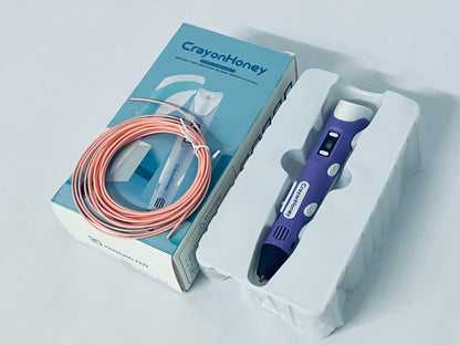 CrayonHoney 3D Printing Pen with Display - Includes 3D Pen, 1 Starter Colors of PLA Filament, Stencil Book + Project Guide, and Charger