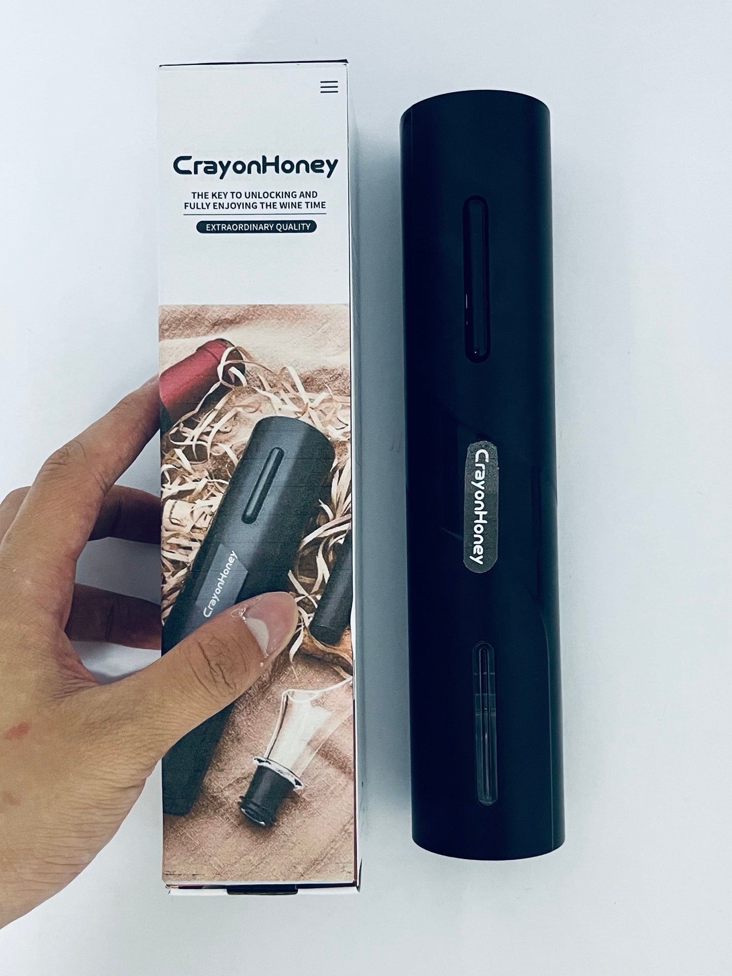 CrayonHoney Electric Wine Opener, Rechargeable Wine Bottle opener, Cordless Automatic Corkscrew with Foil Cutter, USB Charging Cable, LED Light Indicator, Gift Idea for Wine Lovers, Black