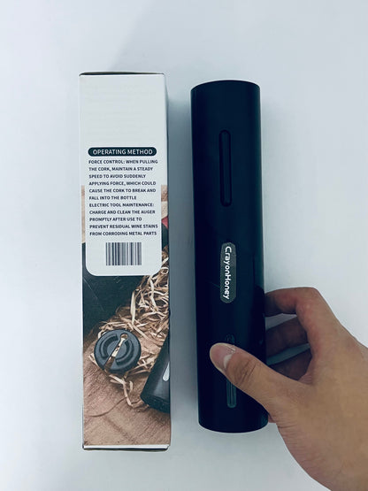 CrayonHoney Electric Wine Opener, Rechargeable Wine Bottle opener, Cordless Automatic Corkscrew with Foil Cutter, USB Charging Cable, LED Light Indicator, Gift Idea for Wine Lovers, Black