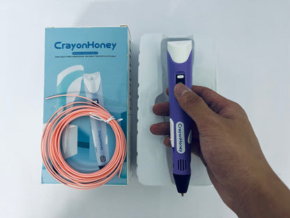 CrayonHoney 3D Printing Pen with Display - Includes 3D Pen, 1 Starter Colors of PLA Filament, Stencil Book + Project Guide, and Charger