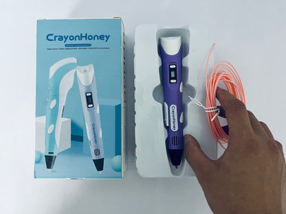 CrayonHoney 3D Printing Pen with Display - Includes 3D Pen, 1 Starter Colors of PLA Filament, Stencil Book + Project Guide, and Charger