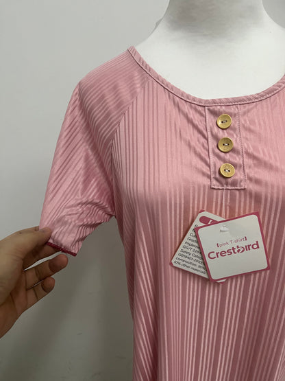 【Crestbird Nightgowns】——Crestbird Misty Pink Striped Backless Nightgown - Effortless Loungewear & Day Dress
