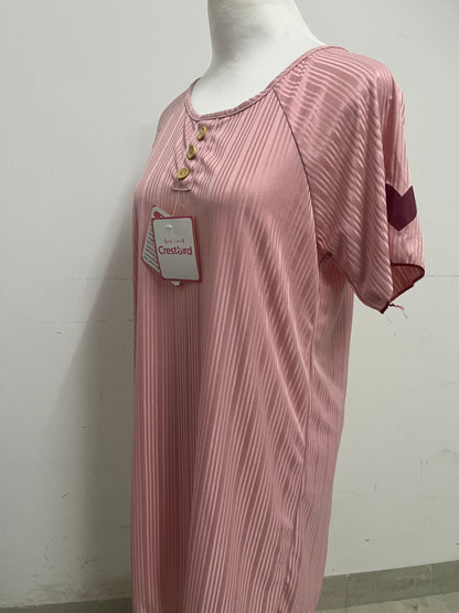 【Crestbird Nightgowns】——Crestbird Misty Pink Striped Backless Nightgown - Effortless Loungewear & Day Dress