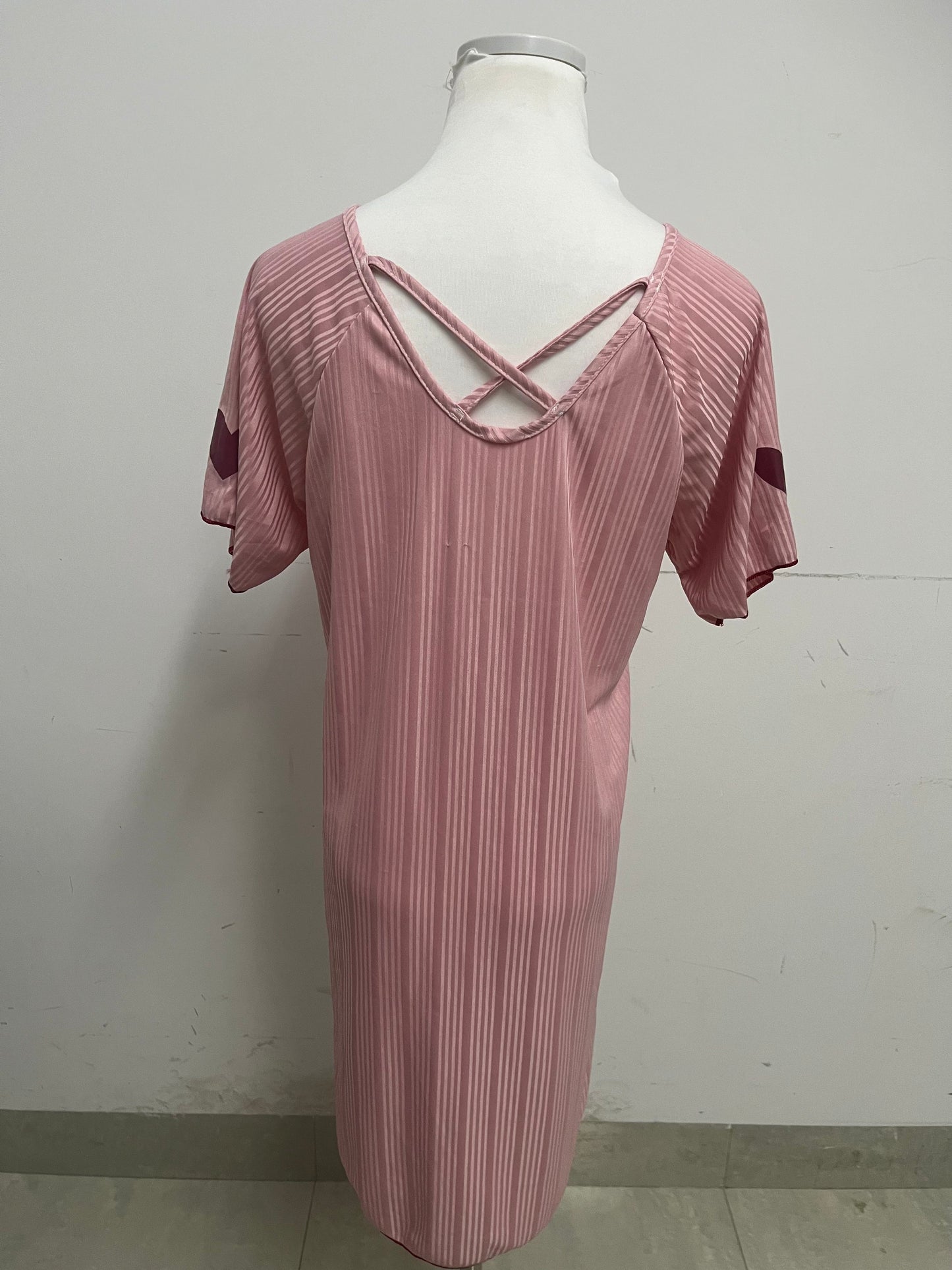 【Crestbird Nightgowns】——Crestbird Misty Pink Striped Backless Nightgown - Effortless Loungewear & Day Dress