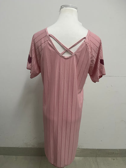【Crestbird Nightgowns】——Crestbird Misty Pink Striped Backless Nightgown - Effortless Loungewear & Day Dress