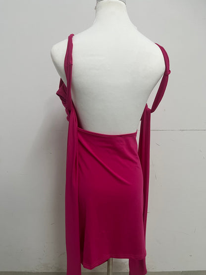 【Crestbird Dresses】——Crestbird Hot Pink Cutout Backless Bodycon Dress - Effortlessly Sexy Party Essential