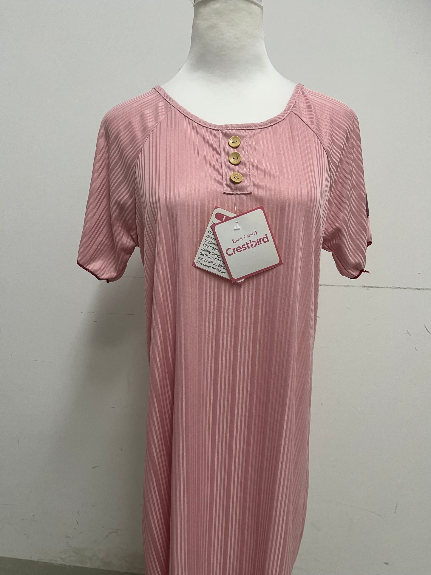 【Crestbird Nightgowns】——Crestbird Misty Pink Striped Backless Nightgown - Effortless Loungewear & Day Dress