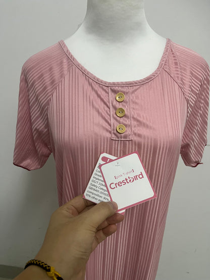 【Crestbird Nightgowns】——Crestbird Misty Pink Striped Backless Nightgown - Effortless Loungewear & Day Dress
