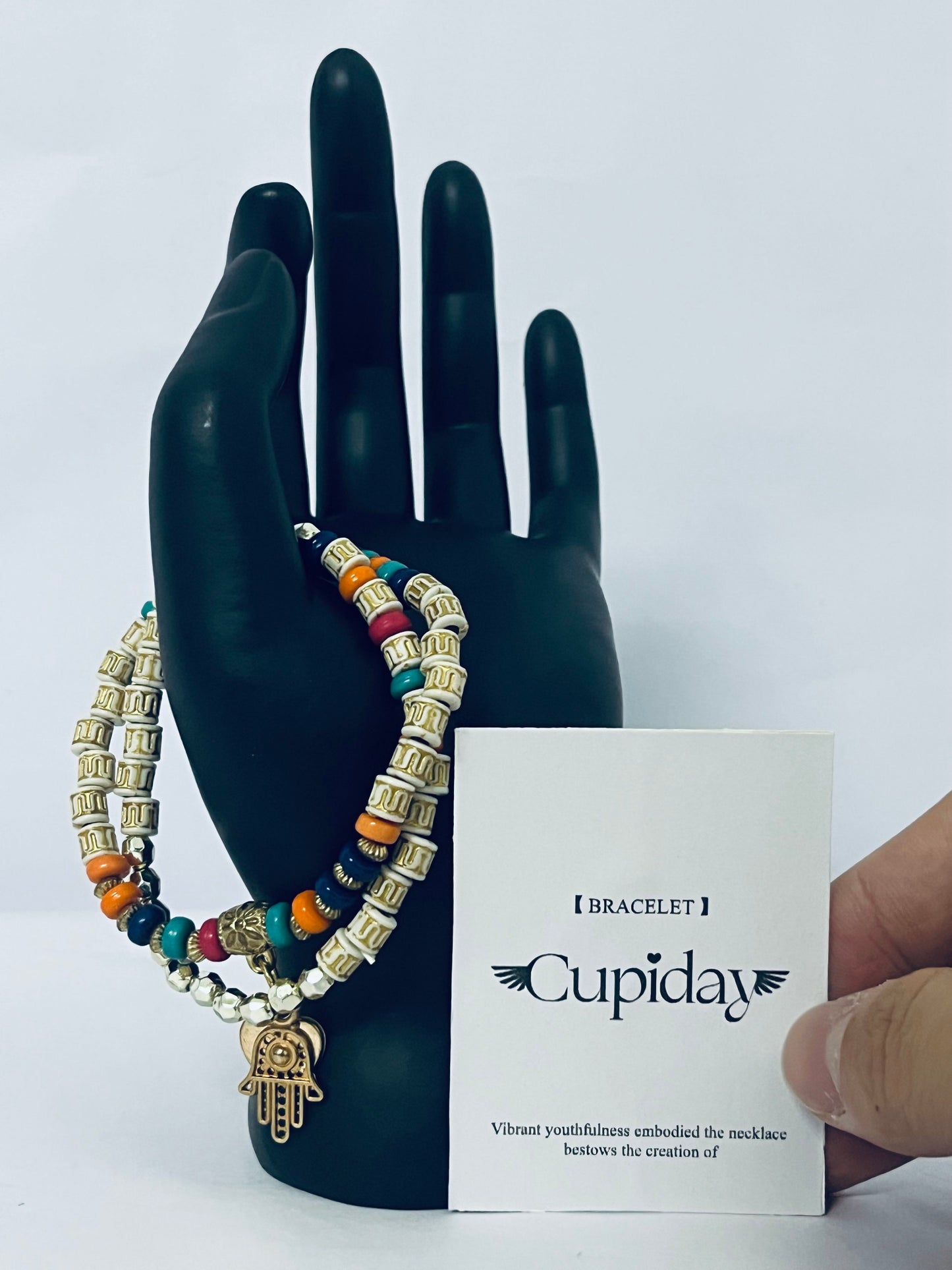 Cupiday Multicolor Bead Bracelet with Hamsa Charm