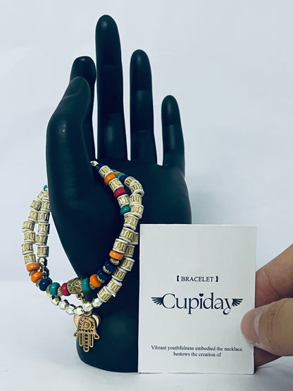 Cupiday Multicolor Bead Bracelet with Hamsa Charm