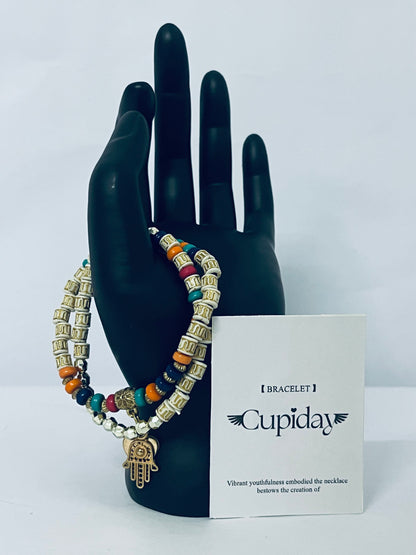 Cupiday Multicolor Bead Bracelet with Hamsa Charm
