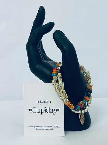 Cupiday Multicolor Bead Bracelet with Hamsa Charm