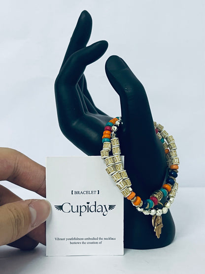 Cupiday Multicolor Bead Bracelet with Hamsa Charm