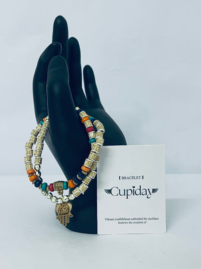 Cupiday Multicolor Bead Bracelet with Hamsa Charm