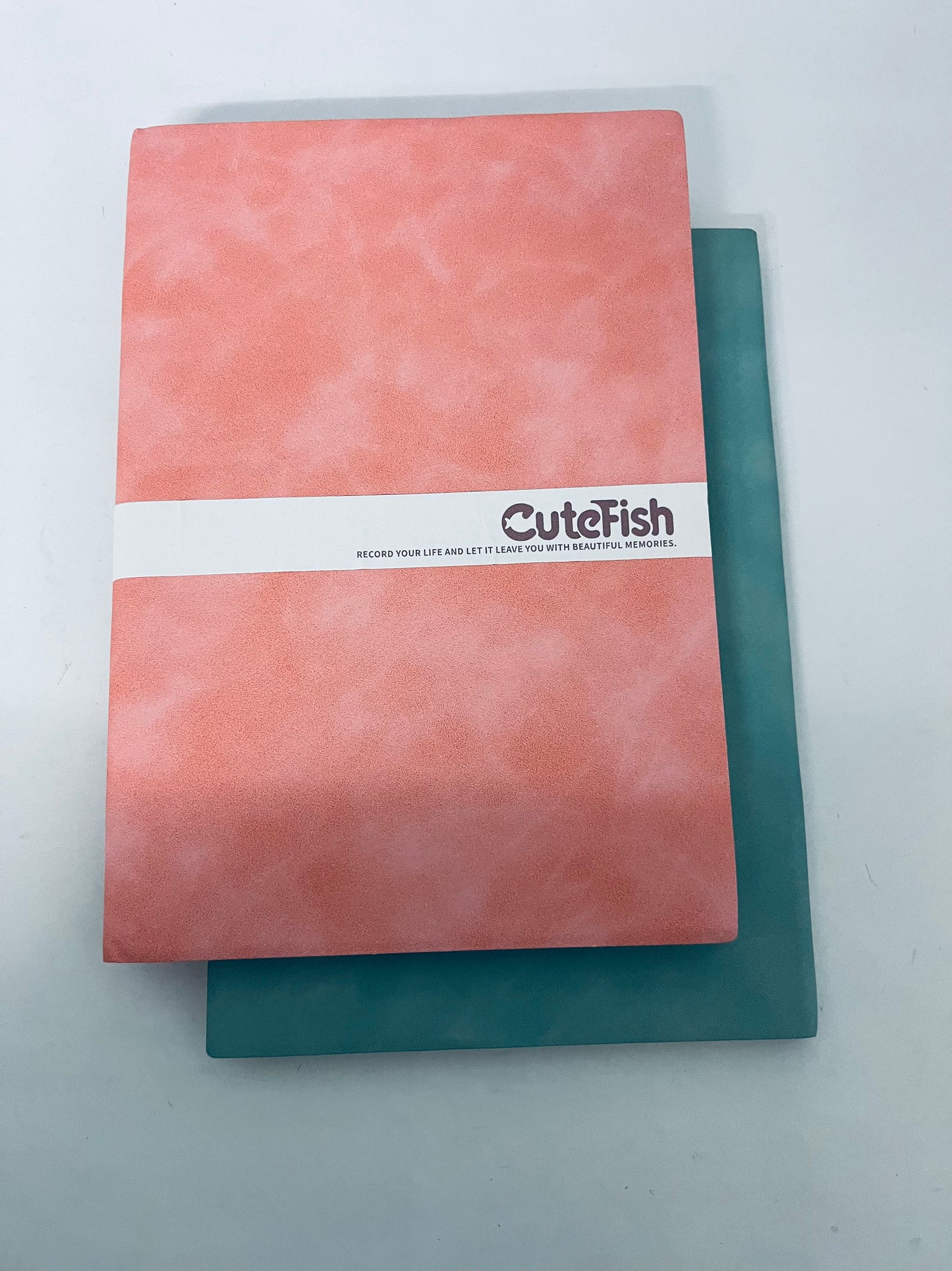 CuteFish Notebook Journal for Men - Lined Pages, 100 GSM Thick Kraft Paper, A5 Size, Pink and Green Leather, Soft Cover