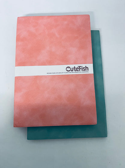 CuteFish Notebook Journal for Men - Lined Pages, 100 GSM Thick Kraft Paper, A5 Size, Pink and Green Leather, Soft Cover