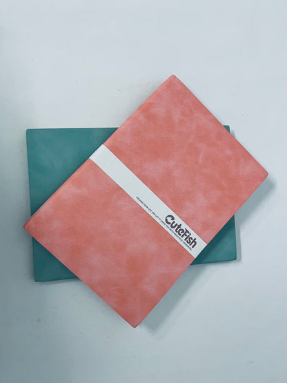 CuteFish Notebook Journal for Men - Lined Pages, 100 GSM Thick Kraft Paper, A5 Size, Pink and Green Leather, Soft Cover