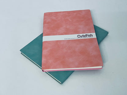 CuteFish Notebook Journal for Men - Lined Pages, 100 GSM Thick Kraft Paper, A5 Size, Pink and Green Leather, Soft Cover