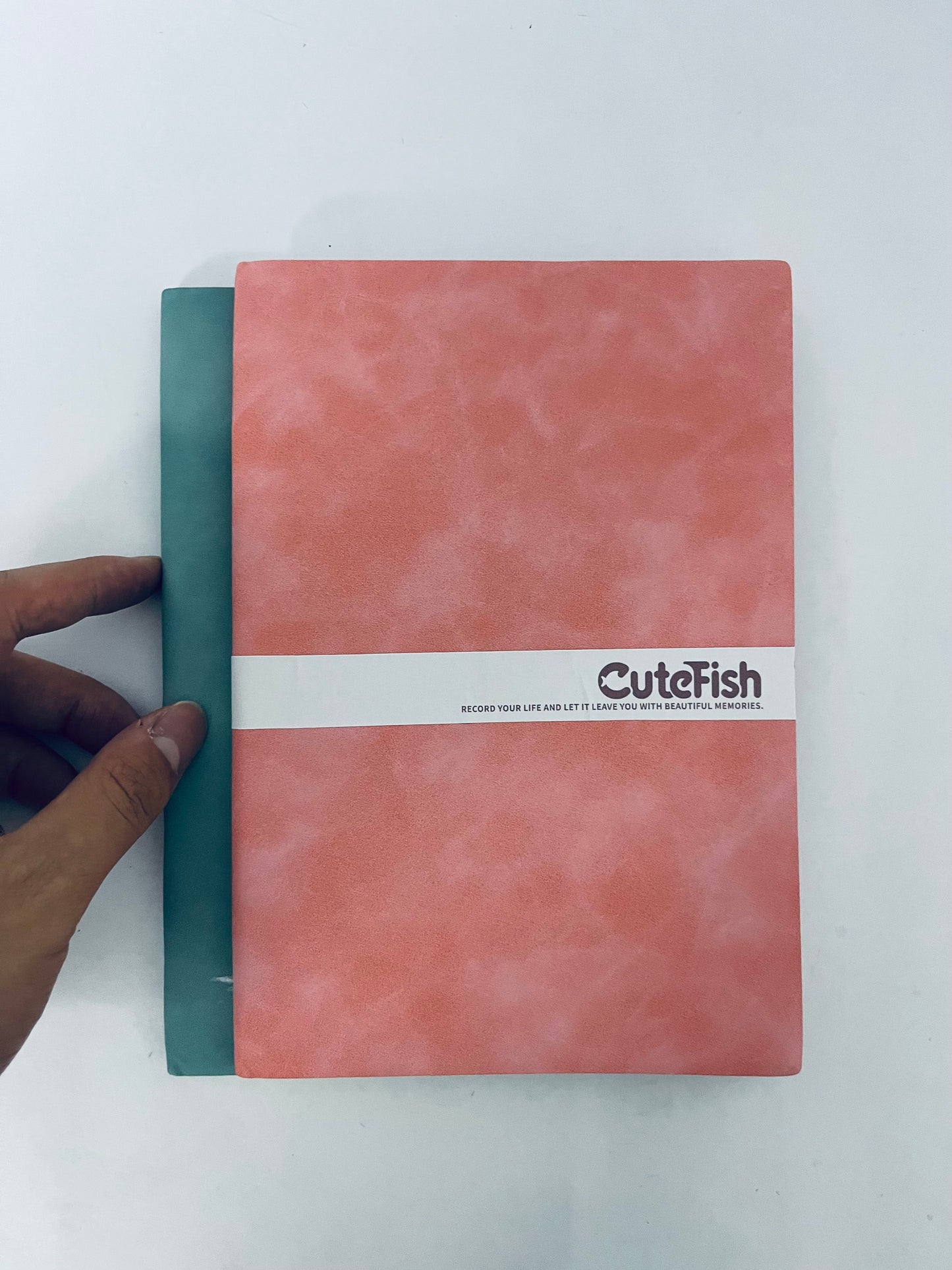 CuteFish Notebook Journal for Men - Lined Pages, 100 GSM Thick Kraft Paper, A5 Size, Pink and Green Leather, Soft Cover