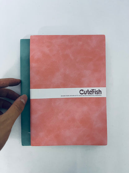 CuteFish Notebook Journal for Men - Lined Pages, 100 GSM Thick Kraft Paper, A5 Size, Pink and Green Leather, Soft Cover