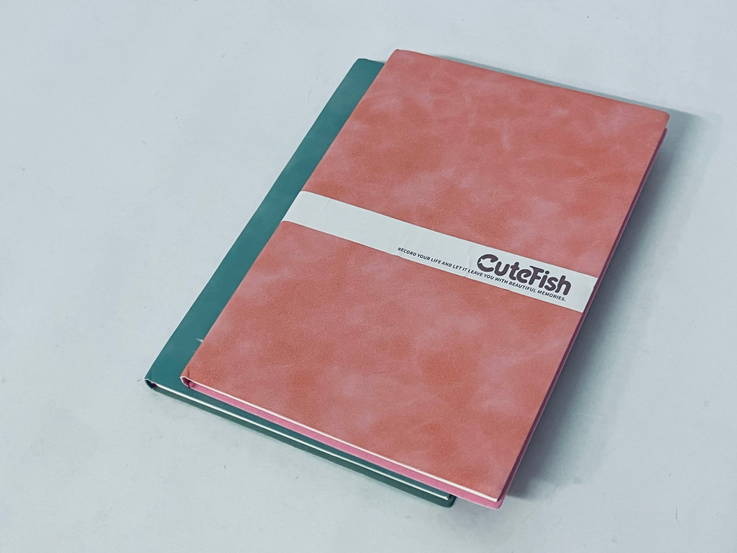 CuteFish Notebook Journal for Men - Lined Pages, 100 GSM Thick Kraft Paper, A5 Size, Pink and Green Leather, Soft Cover