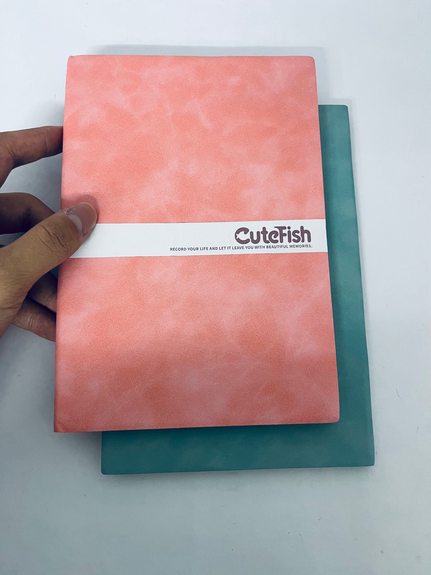 CuteFish Notebook Journal for Men - Lined Pages, 100 GSM Thick Kraft Paper, A5 Size, Pink and Green Leather, Soft Cover