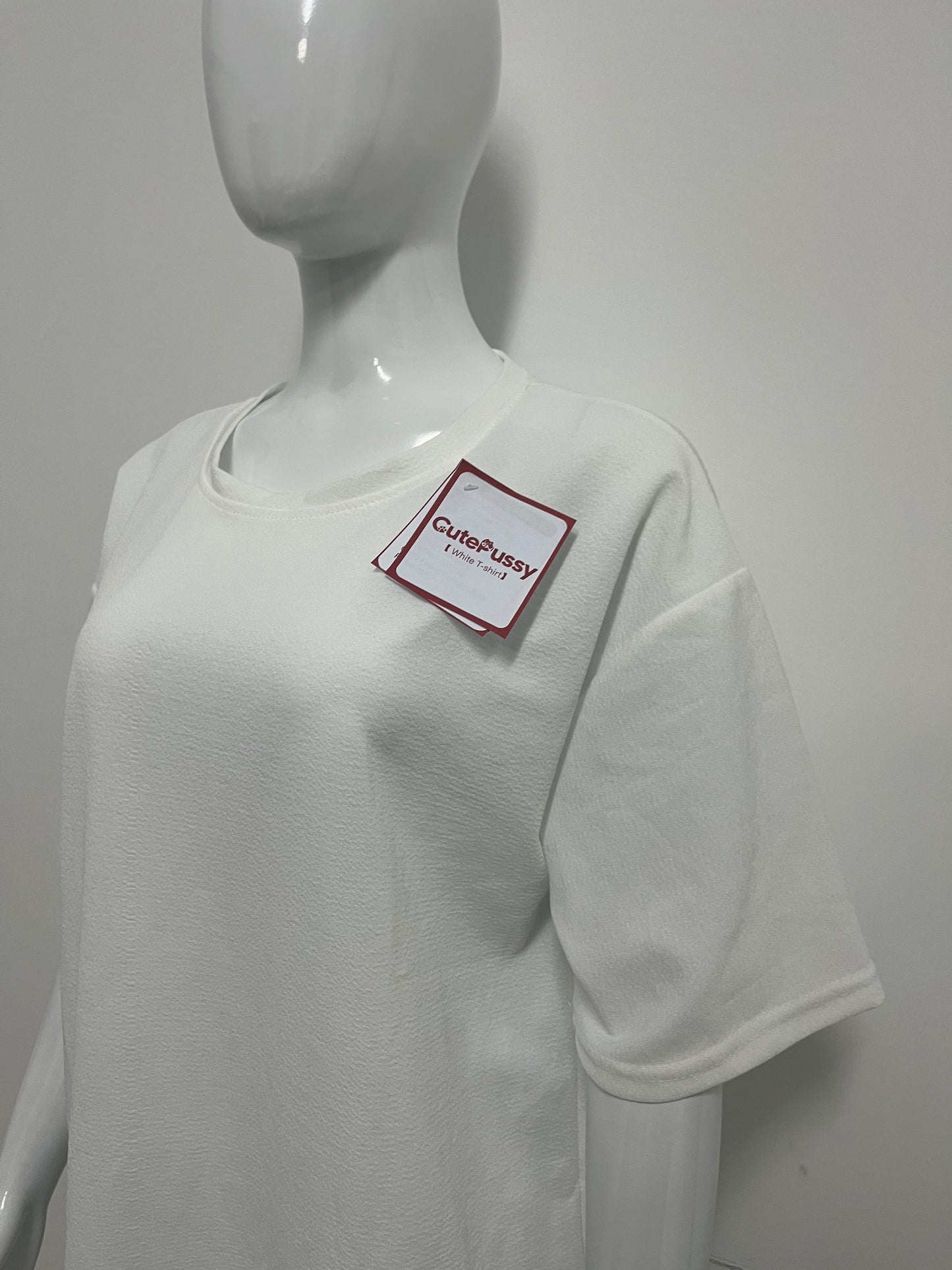 [CutePussy T-shirts]——CutePussy Textured Oversized Short-Sleeve T-Shirt - Relaxed Fit Versatile Midi Top
