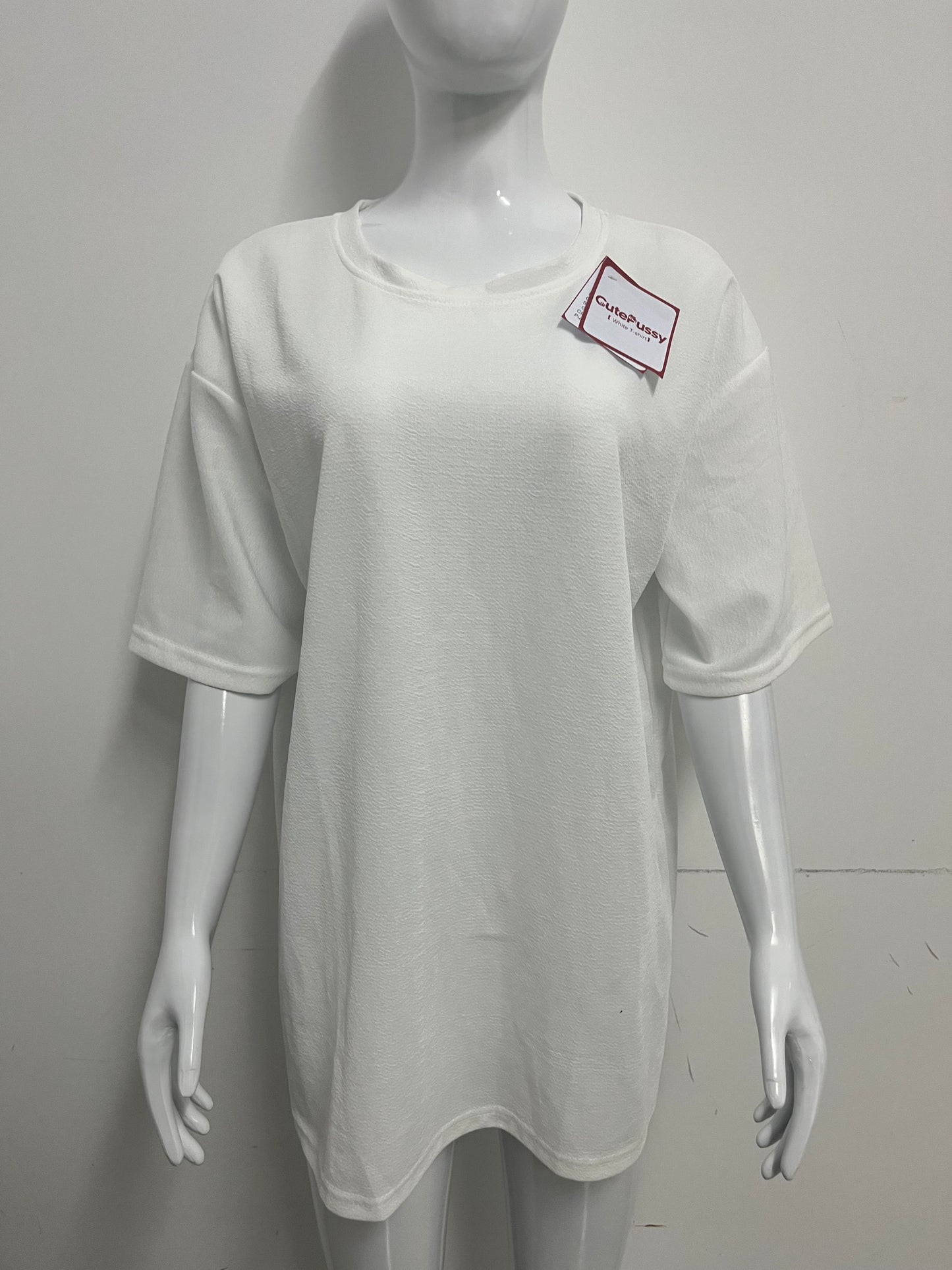 [CutePussy T-shirts]——CutePussy Textured Oversized Short-Sleeve T-Shirt - Relaxed Fit Versatile Midi Top