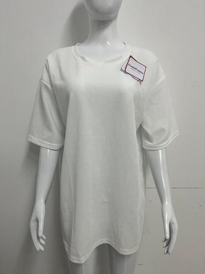 [CutePussy T-shirts]——CutePussy Textured Oversized Short-Sleeve T-Shirt - Relaxed Fit Versatile Midi Top
