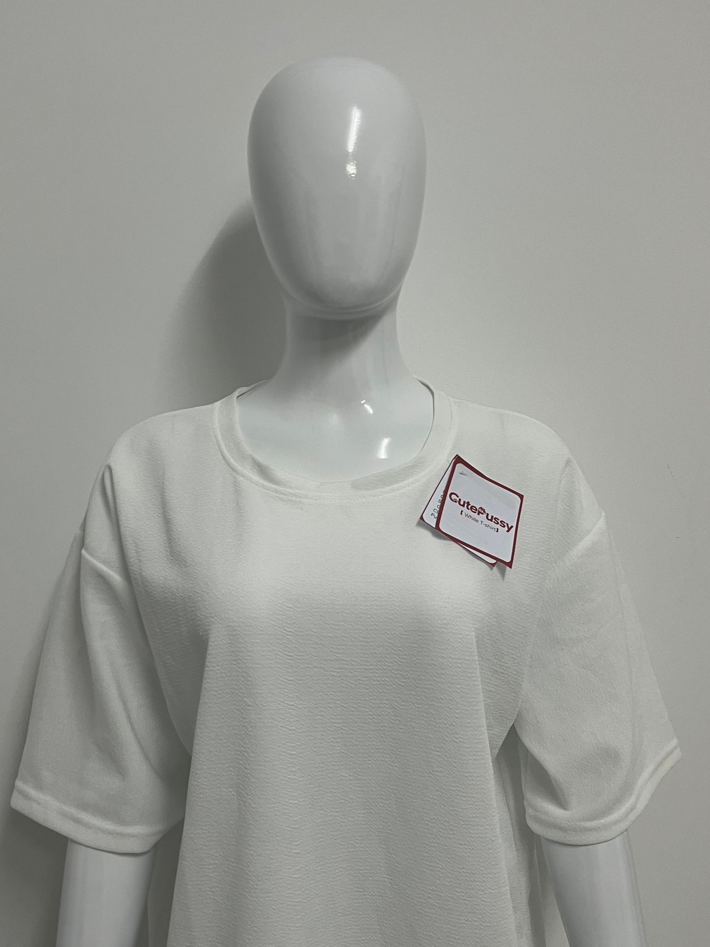 [CutePussy T-shirts]——CutePussy Textured Oversized Short-Sleeve T-Shirt - Relaxed Fit Versatile Midi Top