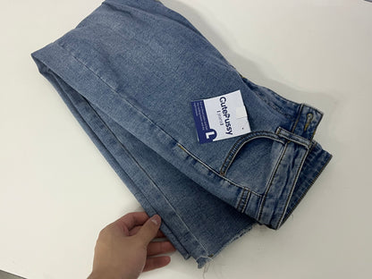 [CutePussy Jeans]——CutePussy High-Waisted Straight Leg Jeans - Slimming & Heightening Raw Hem Cropped Jeans
